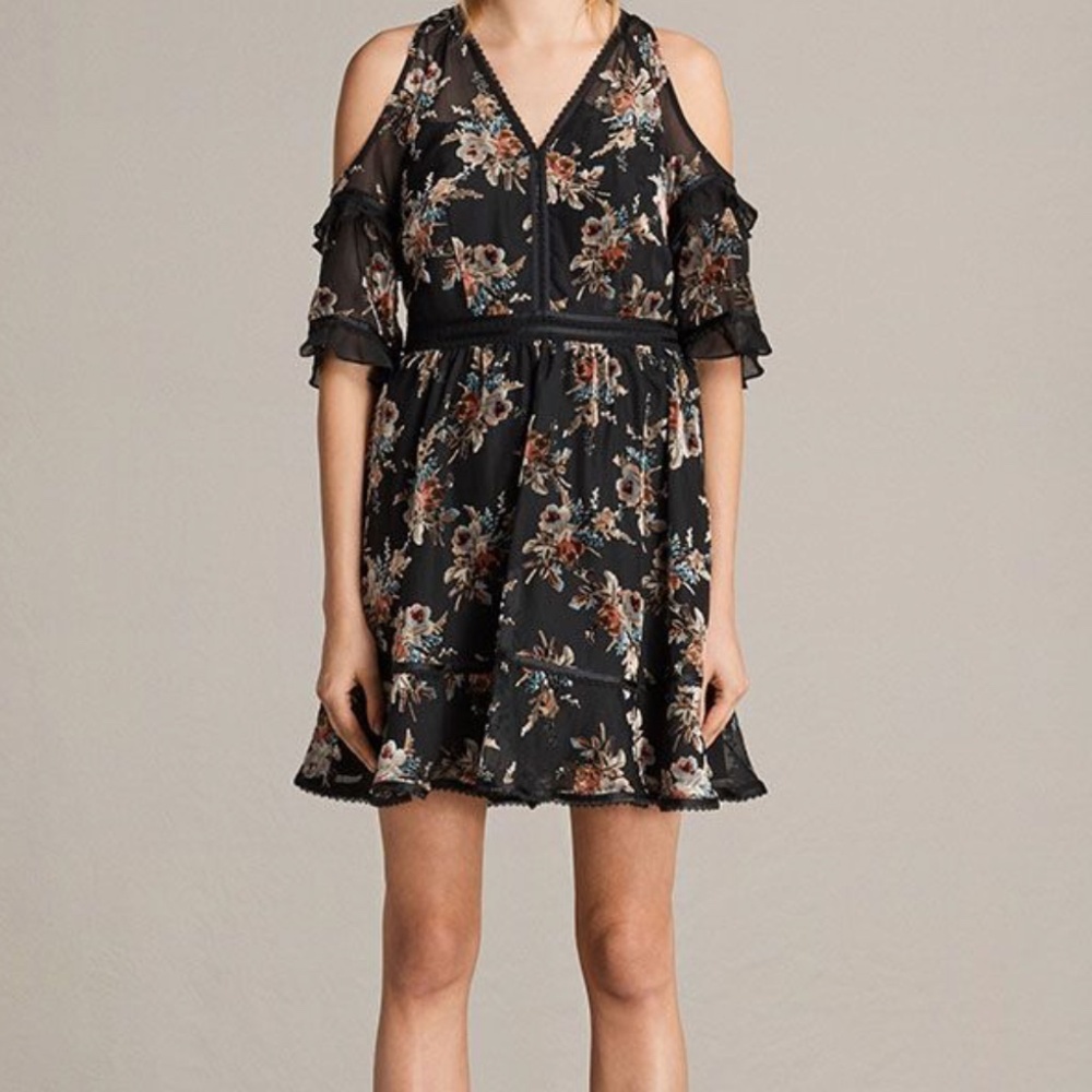 ALL SAINTS floral cold shoulder dress size 6